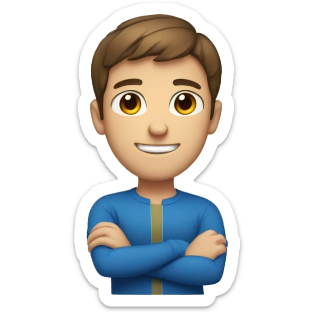 guy with short brown hair and blue eyes with arms crossed smilin sticker