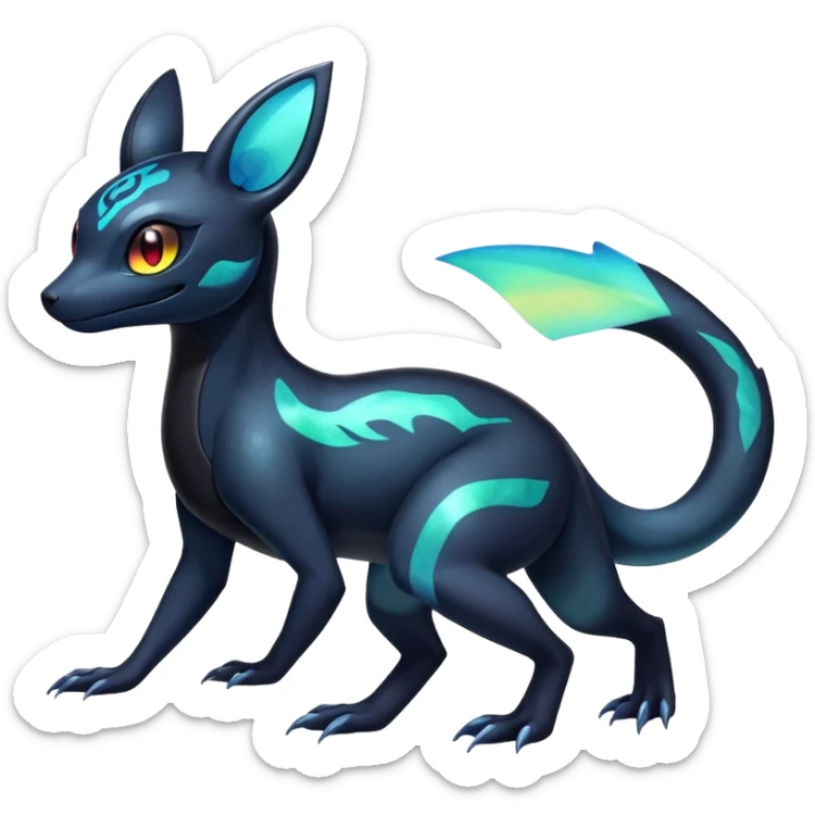 Colorful Iridescent Exotic Salandit-Aurorus-Umbreon-Fakémon-hybrid-creature (full body)  sticker