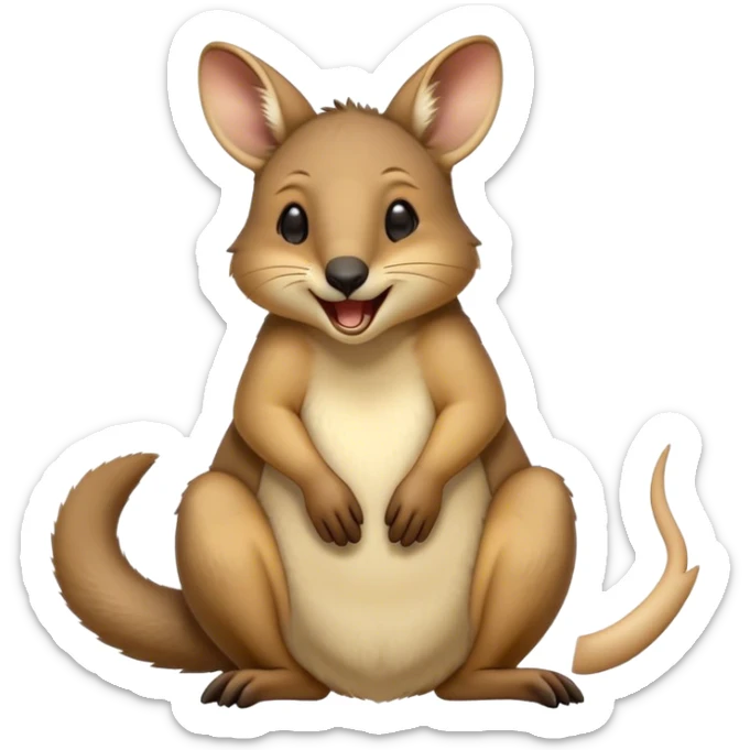 Cinematic Cute Yawning Wallaby Portrait Emoji, Head tilted slightly with a dramatic, wide-open yawn, showcasing a soft, downy tan fur with gently drooping ears, round amber eyes barely open in drowsy contentment, Simplified yet irresistibly adorable features, highly detailed, glowing with a soft, cozy glow, high shine, relaxed yet expressive, stylized with a touch of outback charm, bright and endearing, soft glowing outline, capturing the essence of a sleepy yet affectionate wallaby, so drowsy it feels like it could stretch out of the screen and curl up for a nap! sticker