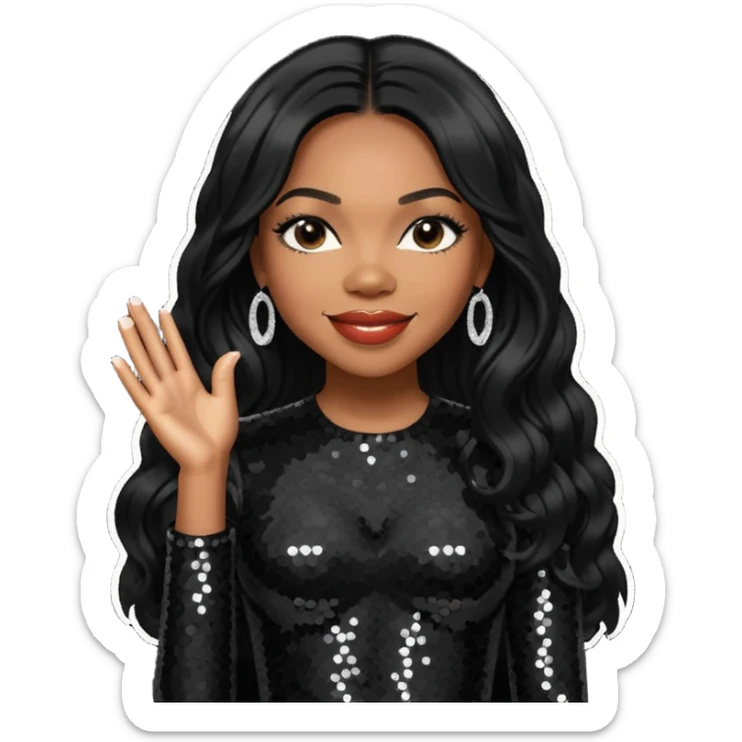 Tenitra Michelle Williams (b.1979), R&B Singer from Destiny's Child with long jet black hair, medium dark skin, black sequin outfit sticker