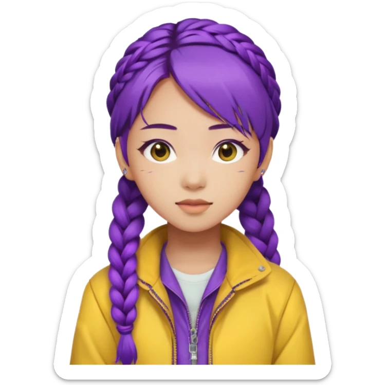 kpop hunters Rumi purple hair asian, yellow jacket and hair one large braid sticker