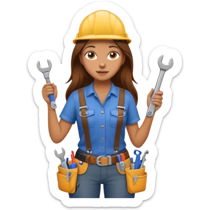 beautiful girl with long brown hair constructing new shower in bathroom sticker