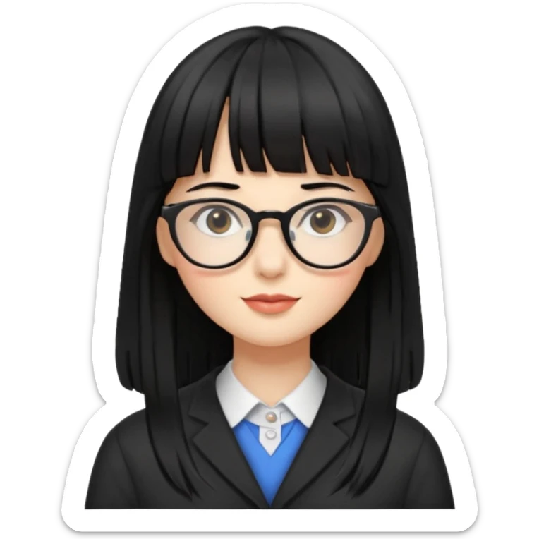 lecture girl with straight bangs fringe long black color hair  sticker