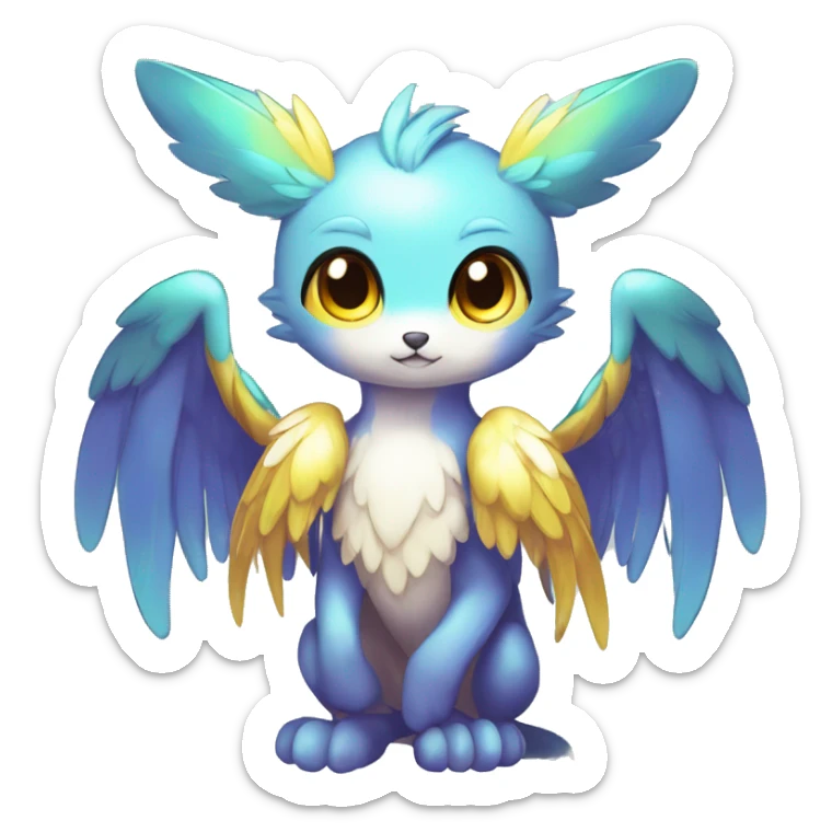 Anthro Sona Colorful Shy Winged Shiny Fakemon-Fantasy-Creature Full Body sticker