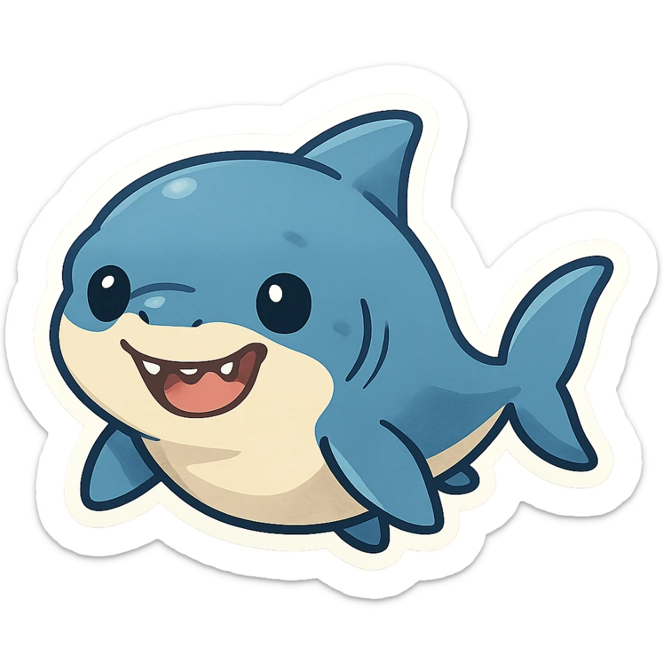adorable baby shark, blue color, playful expression sticker