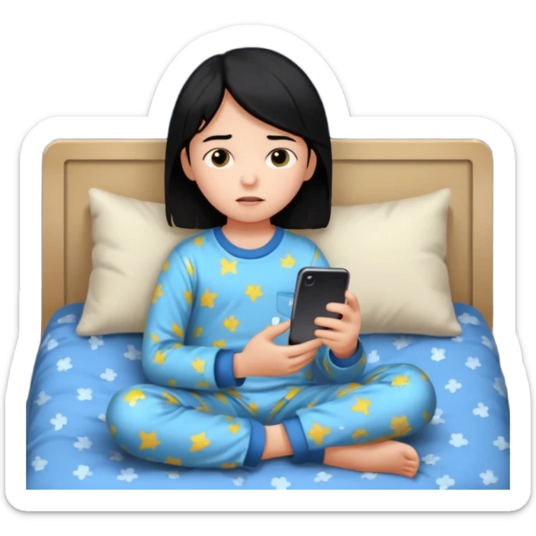 un niño de entre 3 - 10 años jugando con su celular, cansado en una habitacion apagada, el niño tiene piel blanca y cabello negro

 sticker