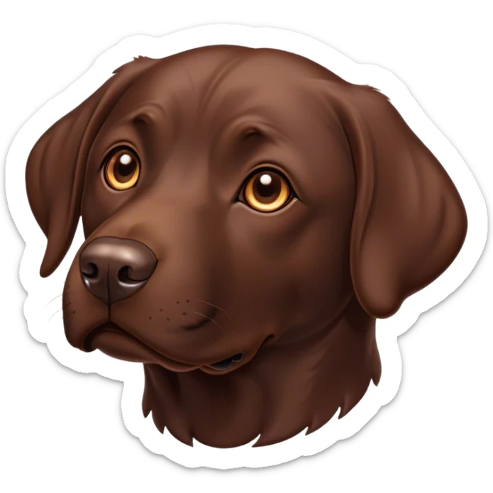 Cinematic Noble Chocolate Labrador Portrait Emoji, Poised and regal, with a robust, muscular build and a rich, glossy chocolate Fur, deep-set soulful brown eyes, Simplified yet sharp and sophisticated features, highly detailed, glowing with a soft, dignified glow, high shine, intelligent and gentle, stylized with an air of confidence, focused and attentive, soft glowing outline, capturing the essence of a watchful and loving companion, so majestic it feels as though it could bound out of the screen with effortless authority! sticker
