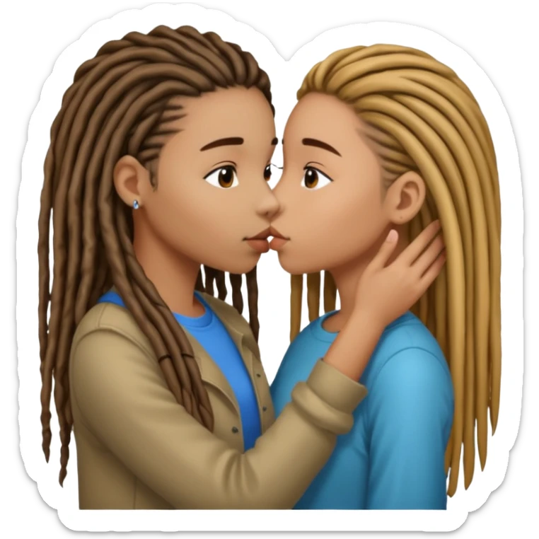 Girl with dreads kissing a girl with straight hair down sticker