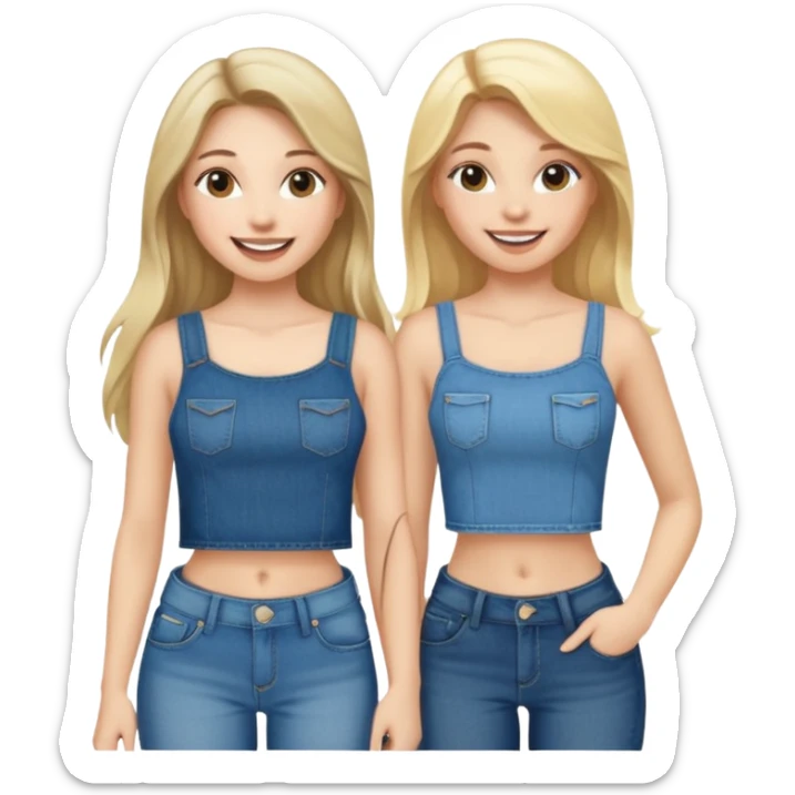 a long hair brunette pale girl and a blonde girl in jeans and crop tops smiling friends sticker
