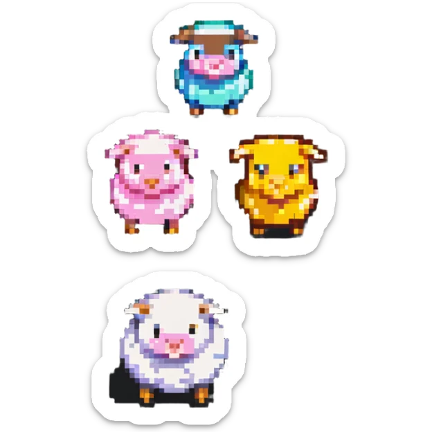 Minecraft style sheep, blocky pig friend, and blocky chicken friend together sticker
