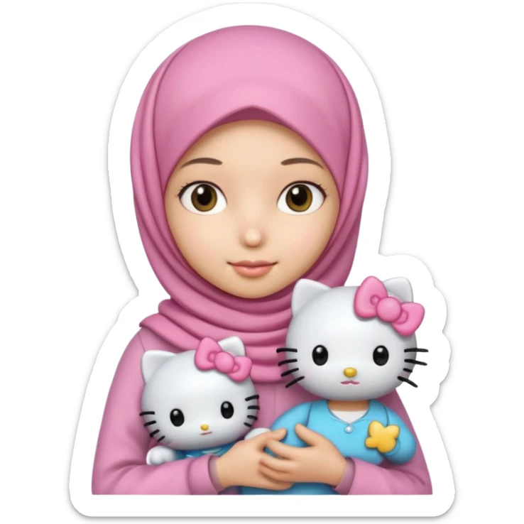 Teen girl wearing hijab and freshness with Hello Kitty doll sticker