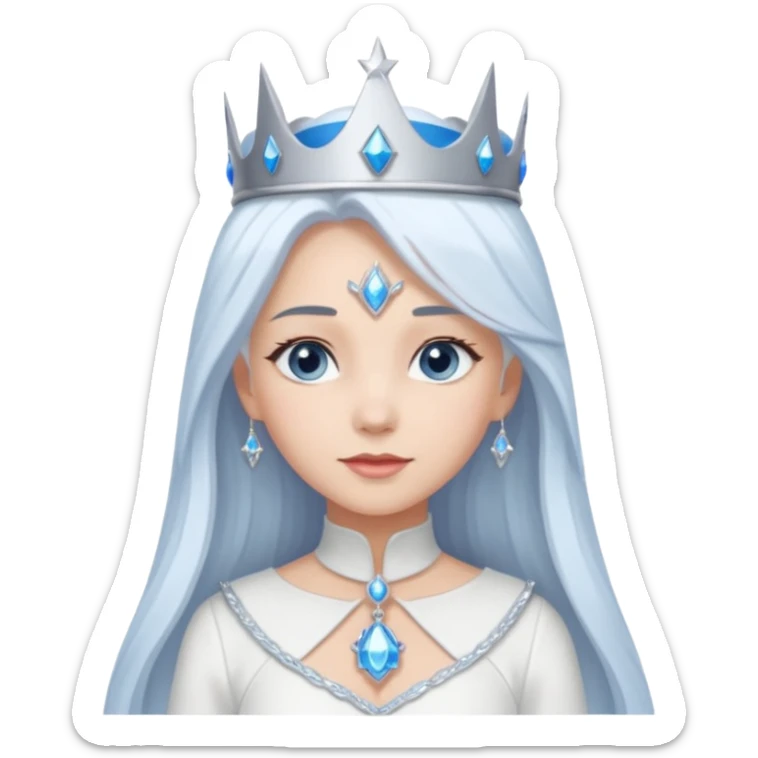 Good Witch of the North from The Wizard of Oz with light skin, blue eyes, long white hair, white outfit and crown sticker