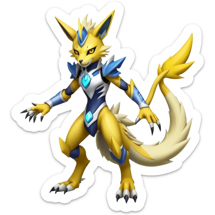  Cool Edgy Shiny Futuristic Ethereal Legendary Zeraora-Digimon-Lombax-Renamon-hybrid full body sticker