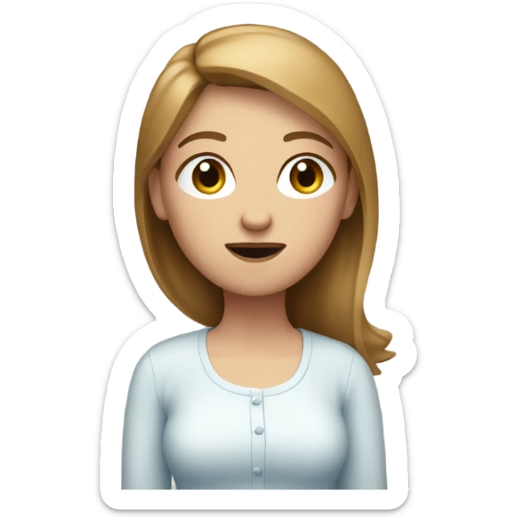 the emoji of a women shrugging but with light brown hair and blue eyes  sticker
