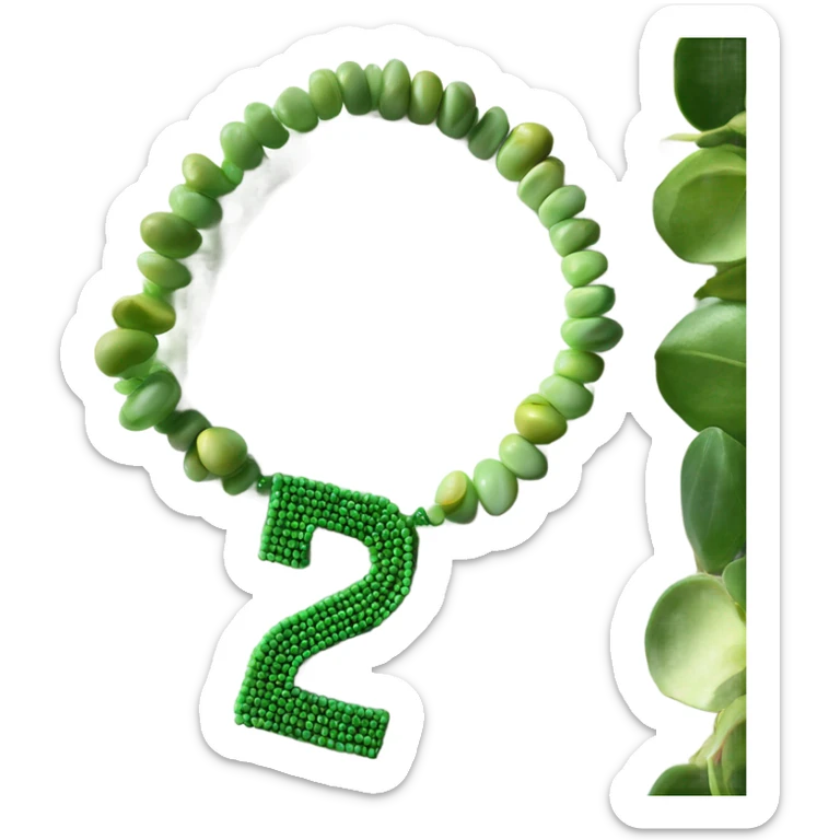 green pistachio colored bracelet that is made  up of beads that says 27 years old sticker