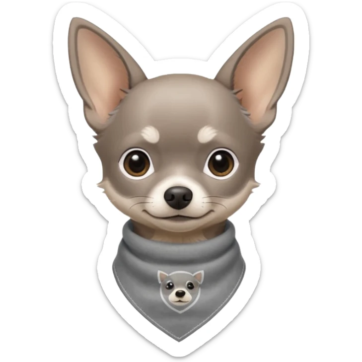 Make a cute Gray Chihuahua wearing a Gray earthy tone bandana with the logo TCO on the bandana sticker