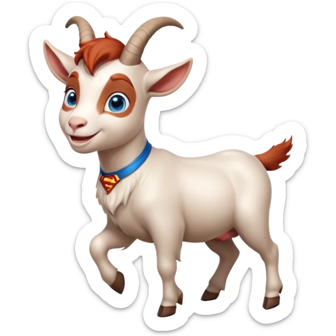 Blue goat whole body pretty smiling excited blue eyes female and superman with reddish hair sticker