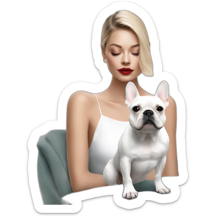 Fashion white FRENCH BULLDOG with fashion model sticker