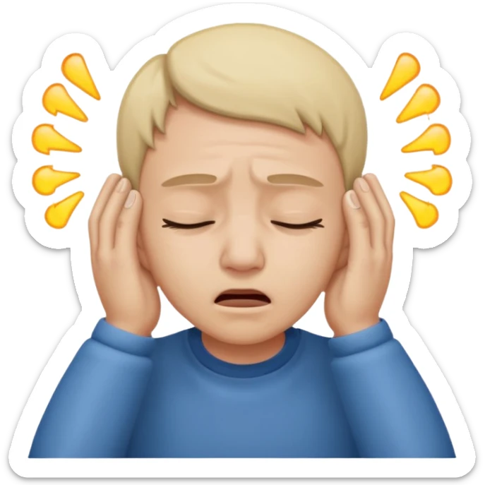 person covering ears, wincing in pain because the sound is terribly loud and hurting ears sticker