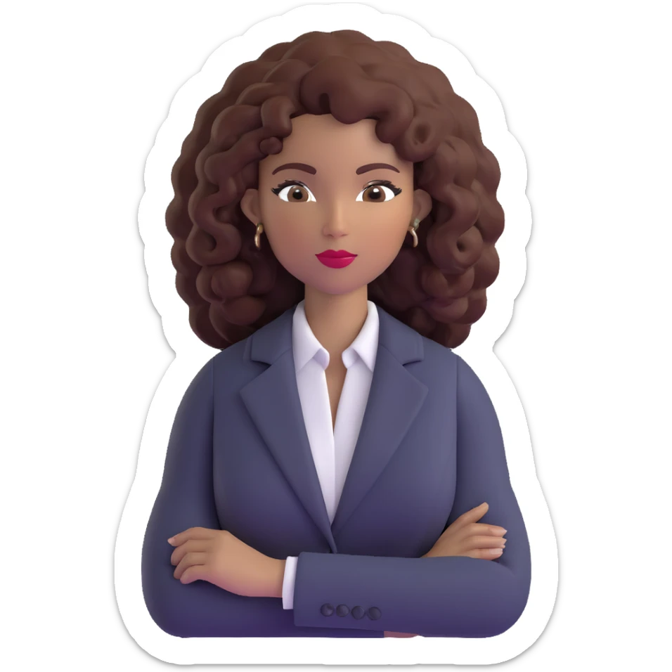 Confident African executive woman with voluminous curly hair, sophisticated business attire, professional appearance sticker