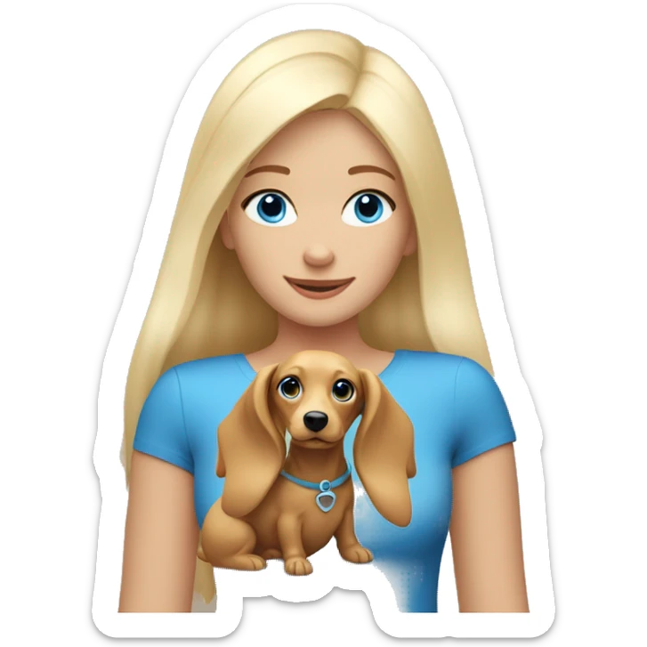 white blonde blue eyed girl with blonde longhaired sausage dog  sticker