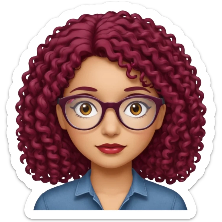 hispanic women with brown eyes and clear glasses and burgundy curly hair sticker