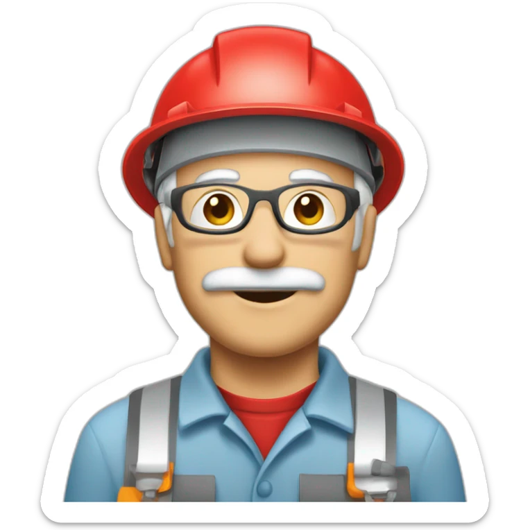 Industrial professional senior mechanical fitter working with a helmet red and red clothing sticker