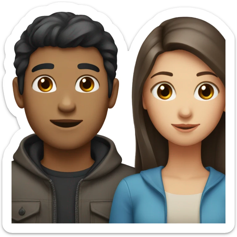 Couple: boy with black hair and eyes, girl with brown hair and blue eyes  sticker