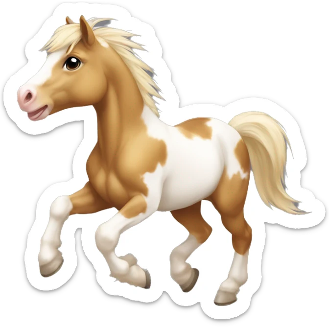 Scruffy Piebald tricolor palomino yellow brown pony with dark brown spots galloping running sticker