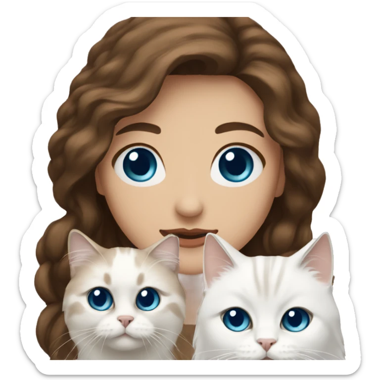 woman with brown hair and holding a all white Siberian cat with blue eyes sticker