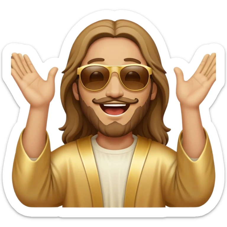 dancing figure of rejoicing Jesus with  sunglases golden  sticker