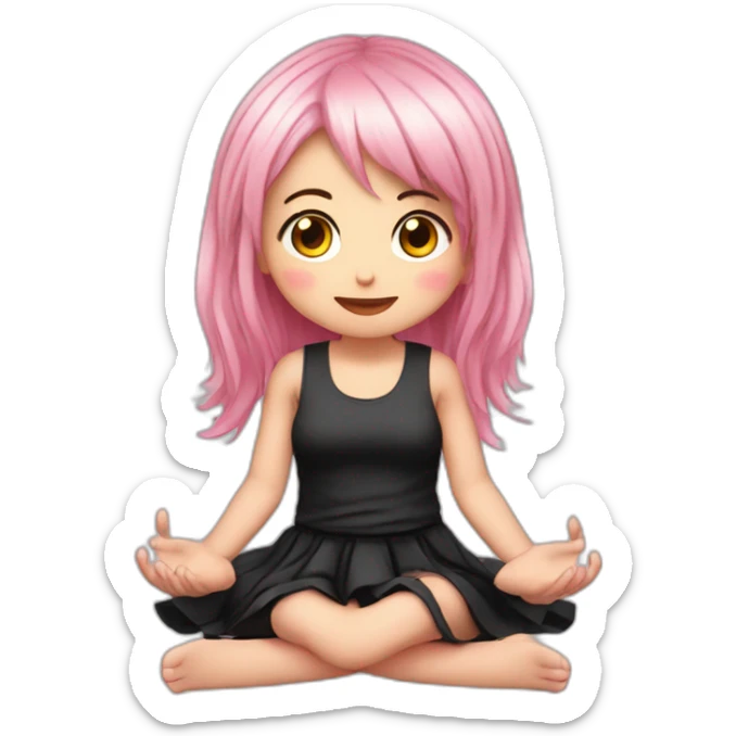 Full body Front view curvy emo girl pink hair sits on the floor straight view hands up black skirt белые трусики полосатые рваные чулки sticker