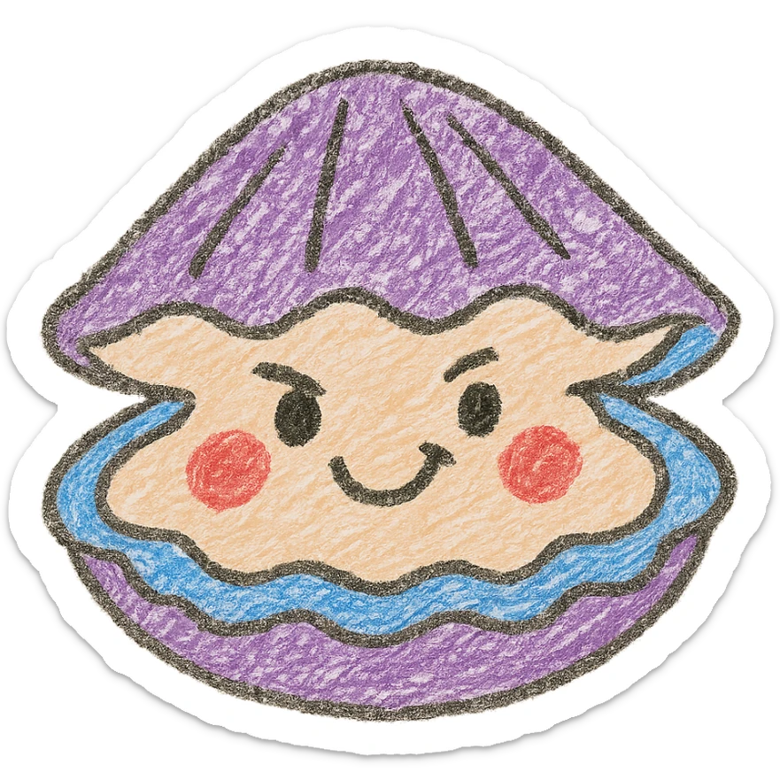 Cute oyster winking expression in children doodle style, transparent background sticker