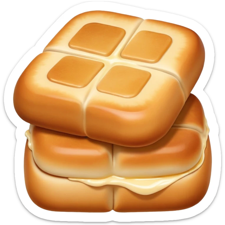 Fried mantou golden crispy bun with condensed milk, simplified emoji style with bold outlines and bright colors, cartoon style Chinese deep fried bread sticker