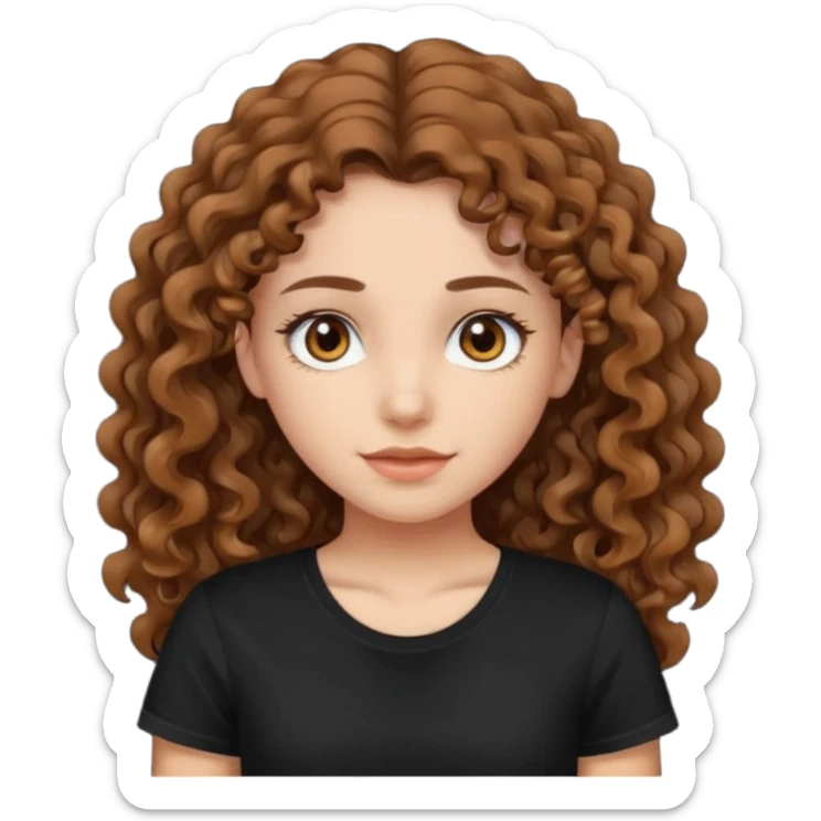 Brown eyes, long curly brown hair black t-shirt girl sticker