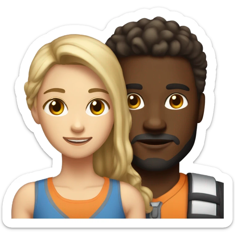 A light-skinned girl with brown hair and a tall athletic guy with dark skin color, short hair and beard sticker