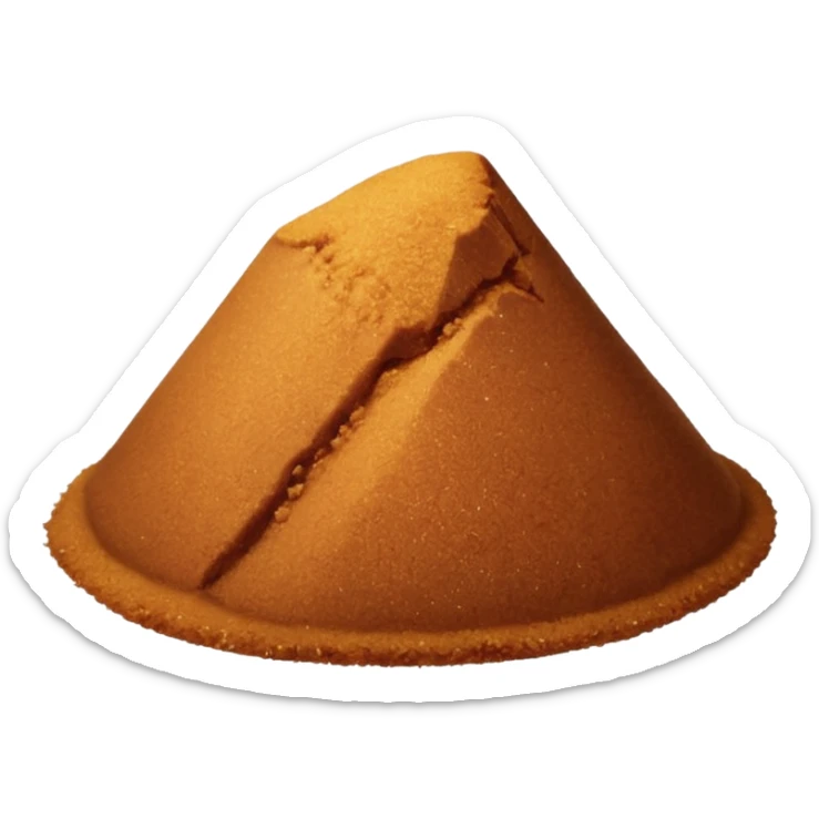 small mound of coconut sugar, golden-brown, fine to medium grains, dry and sandy, matte, irregular and natural, caramel hues, no bowl or packaging, just the sugar, soft lighting, emoji scale sticker