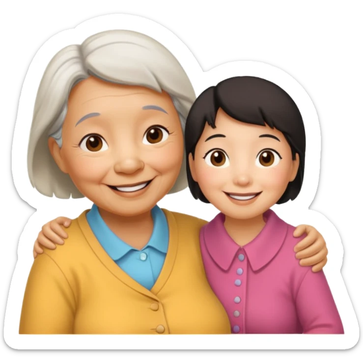 Big Winnie the Pooh and Asian grandma couple sticker
