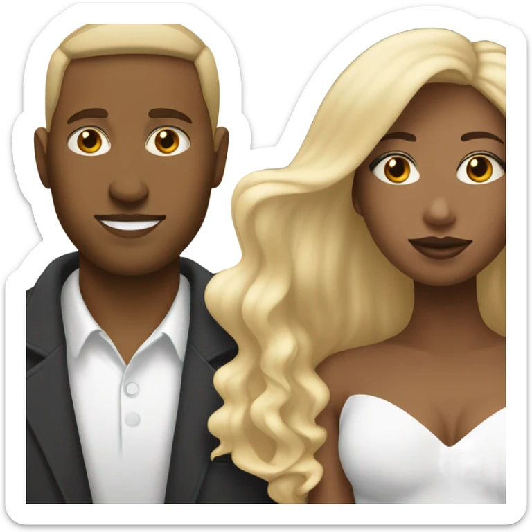 Black mixed woman with brown hair kissing white man with blonde hair sticker