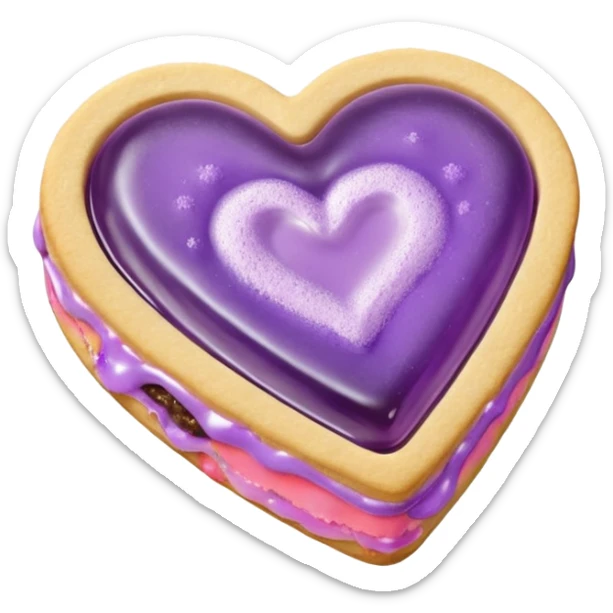 Realistic shortbread cookie in the shape of a heart with Pale Purple color jelly middle filling and sprinkled powder sugar on top. sticker