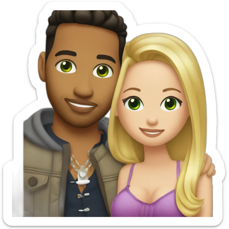 Romeo Santos with pregnant blond girl and green eyes pregnent sticker