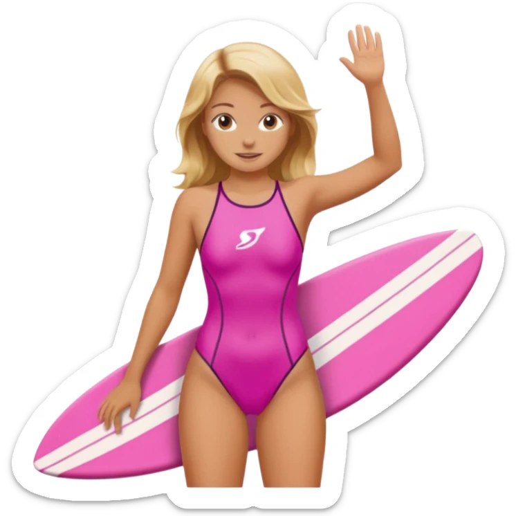 Surf girl on the board in a pink one-piece swimsuit sticker