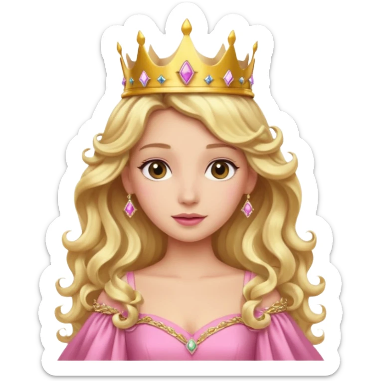 Blonde Princess with long blonde curls, pink gown, golden crown. sticker