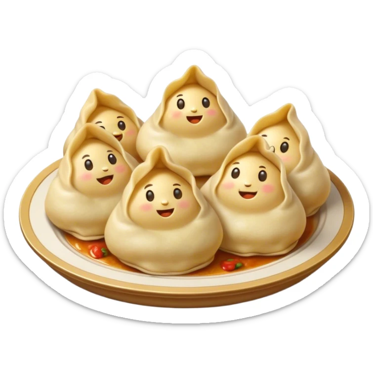 Cinematic Realistic Pierogi Dish Emoji, depicted as tender dumplings filled with savory ingredients rendered with lifelike textures and warm, inviting lighting. sticker