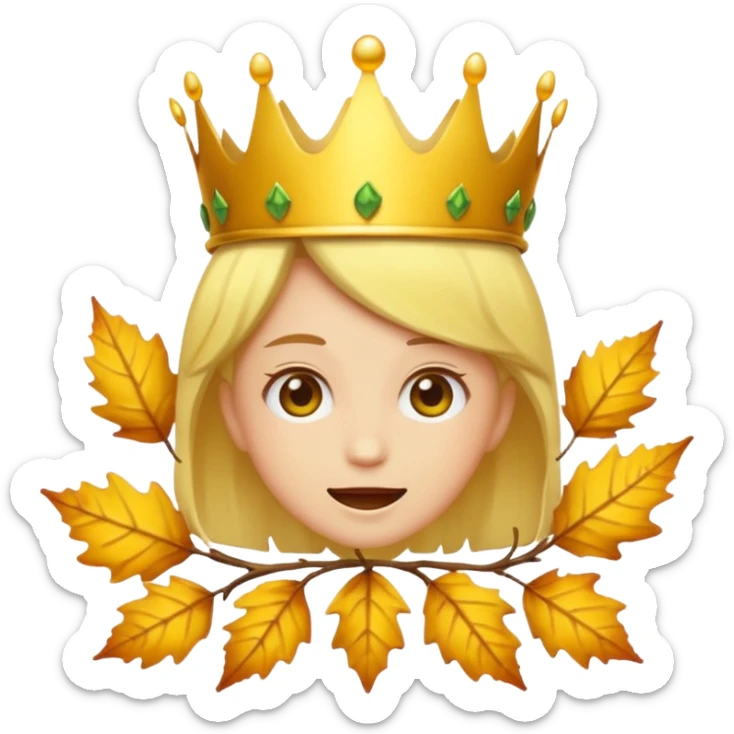 fall ecstatic emoticon artsy slightly creepy crown of leaves but make the base a normal yellow genderless emoji sticker