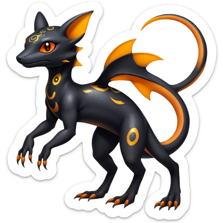 Colorful Iridescent Exotic Black and Orange Salandit-Umbreon-Fakémon-hybrid-creature (full body)  sticker