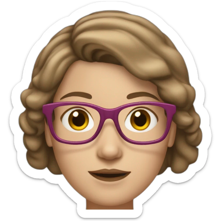 White Woman with a medium straitgh brown hair plus glasses and pink coach sticker