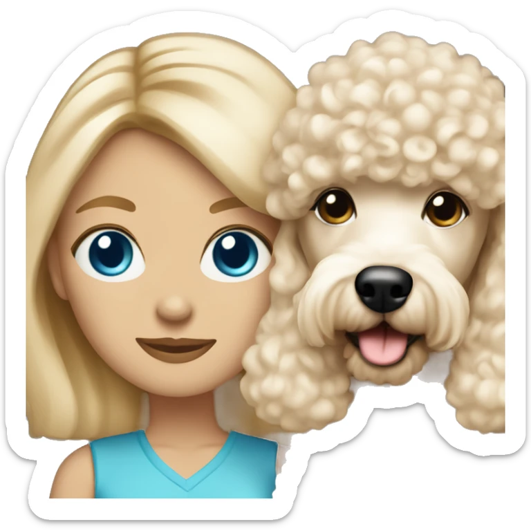 blonde mom with straight hair blue eyes with cream colored puppy poodle  sticker