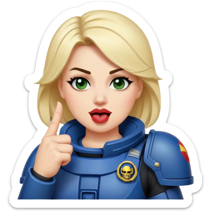 woman space marine crossed out middle finger and face with tongue out wink eye sticker