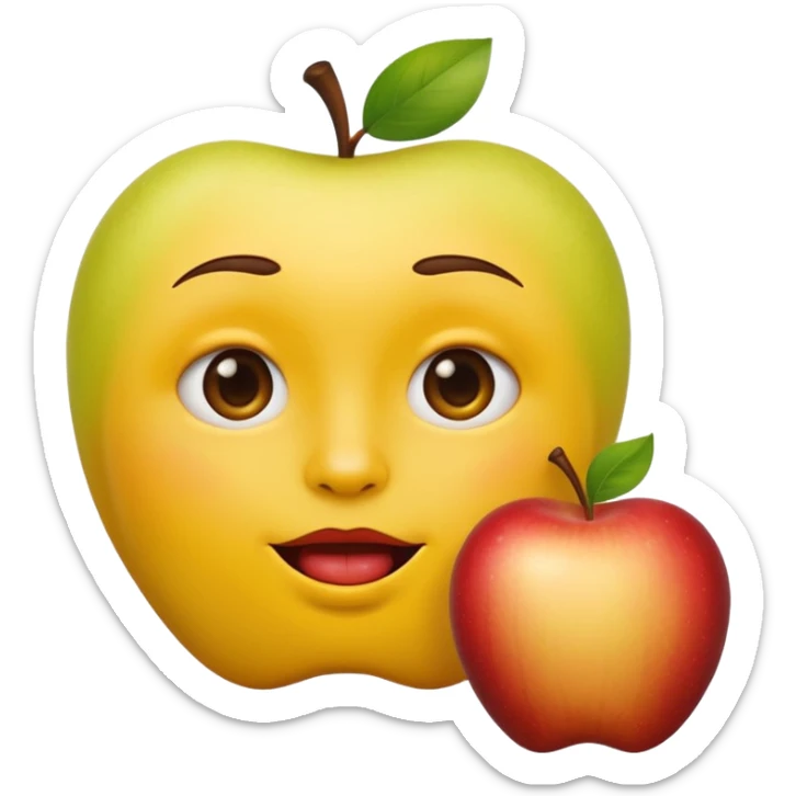 biting lip, round yellow face, realistic apple emoji style, no body, no hands, just the face sticker